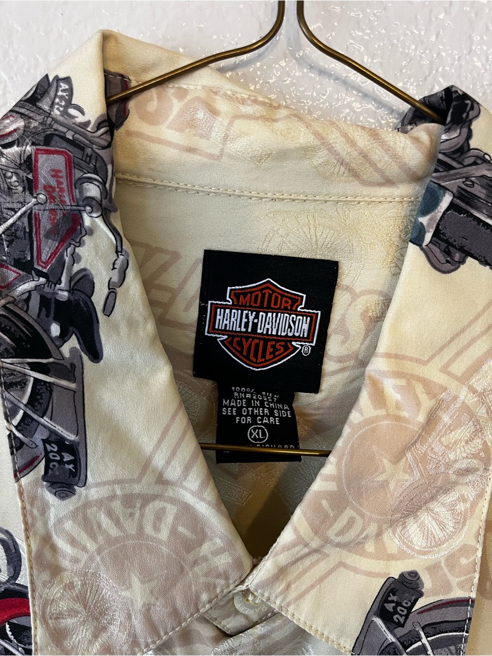 Harley-Davidson Men's Cream Motorcycle Print Button-Up Shirt - Picture 3 of 5